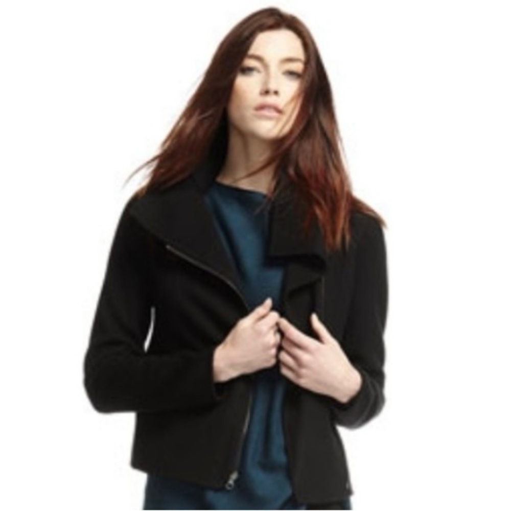 💓VINCE. Funnel Neck Black Felted Wool Asymmetrical Moto Jacket - Size XS💓